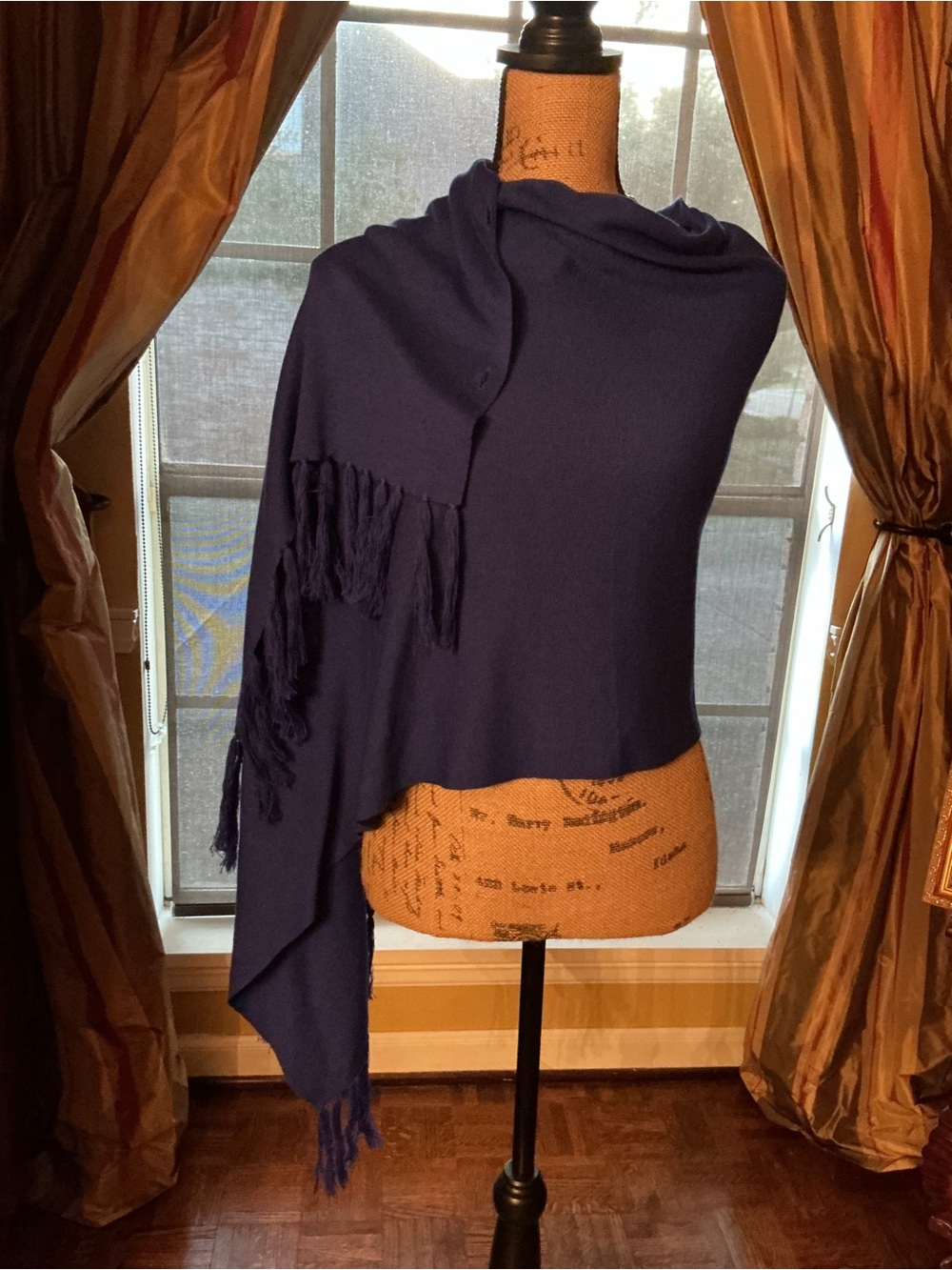 Elegant Women's Fringe Wrap in Deep Blue